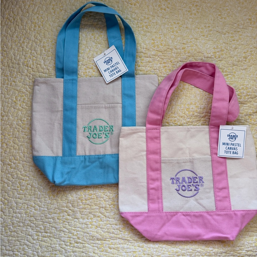 Trader Joe's Mini Canvas Tote Bag - Pink or Blue